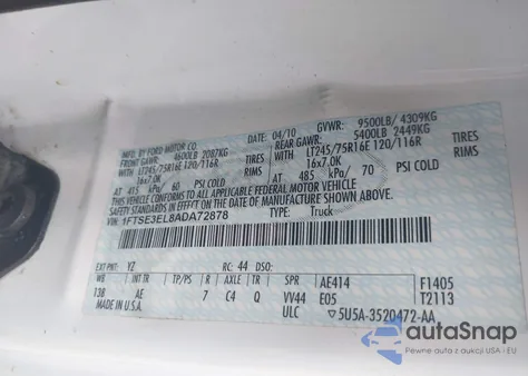 2010 Ford E-350 Super Duty Commercial/Recreational from USA, damaged, VIN 1FTSE3EL8ADA72878